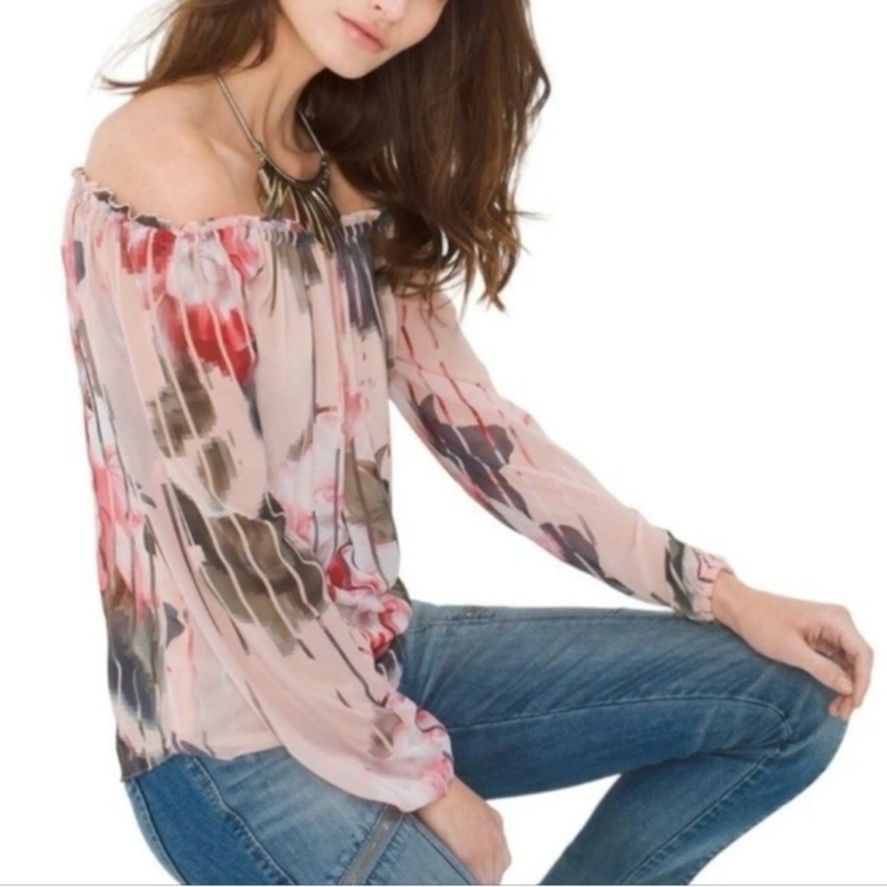 White House Black Market Off The Shoulder Pink Floral Top Size Large